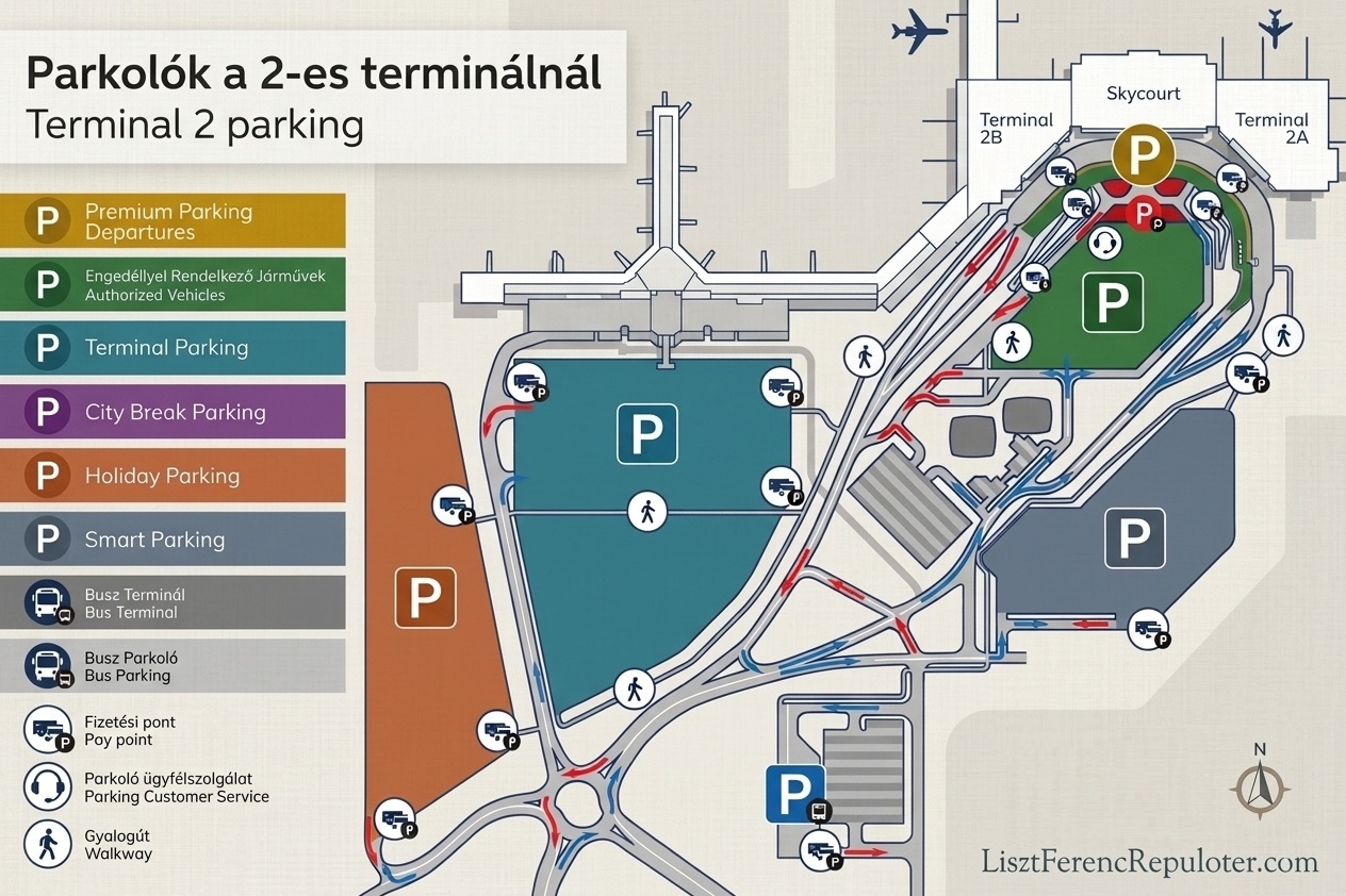 Budapest Airport parking map Terminal 2 – P1, P2, P3, P4 parking zones layout